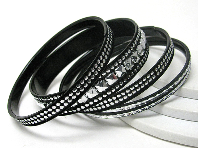 Metal piece stud multi stackable bangle set of 4