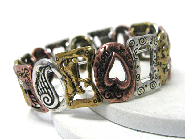 Tri tone metal link angel theme stretch bracelet