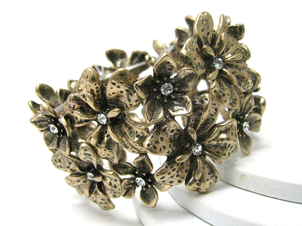 Crystal center multi metal rose stretch bracelet