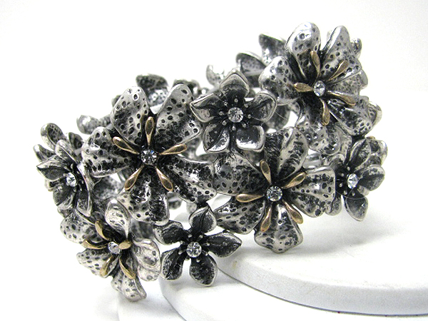 Crystal center multi metal rose stretch bracelet