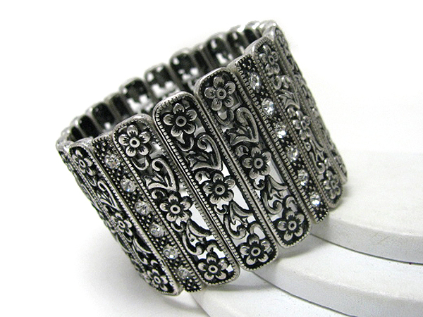 Architectural flower deco metal stick link stretch bracelet