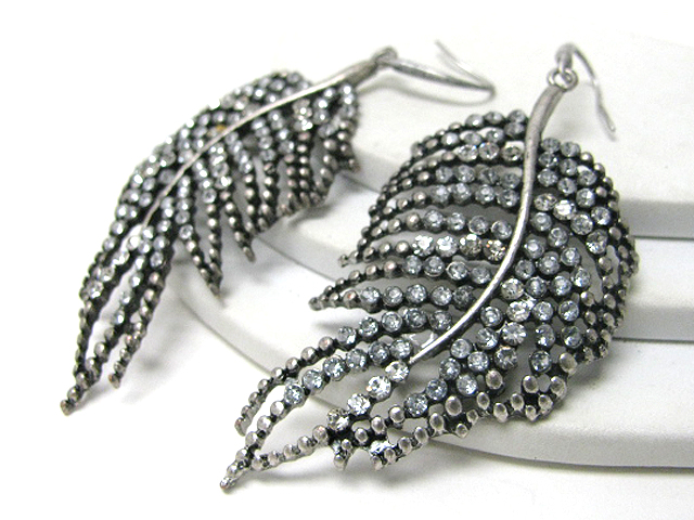 Ccrystal stud metal feather earring