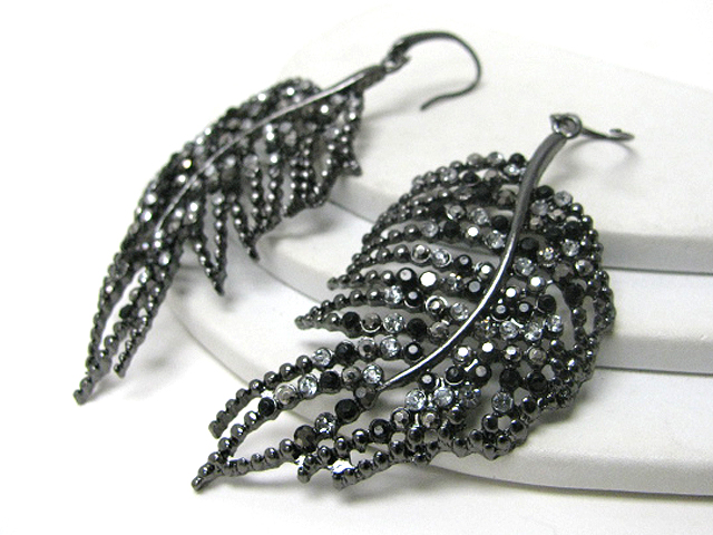 Ccrystal stud metal feather earring