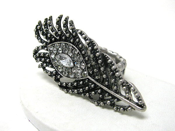 Crystal stud large feather stretch ring