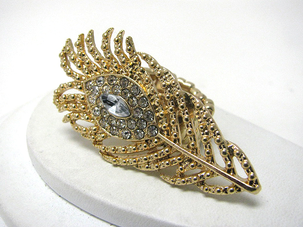 Crystal stud large feather stretch ring