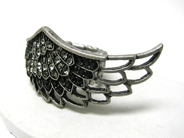 Crystal stud large angel wing stretch ring