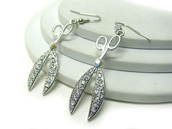 Crystal stud scissors earrings