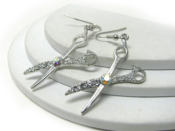 Crystal stud scissors earrings