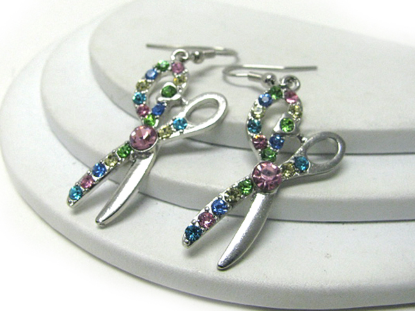 Crystal stud scissor earrings