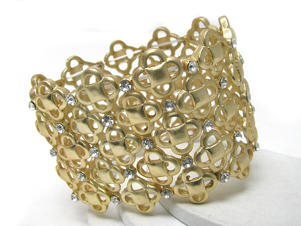 Architectural crystal deco wide metal stretch bracelet