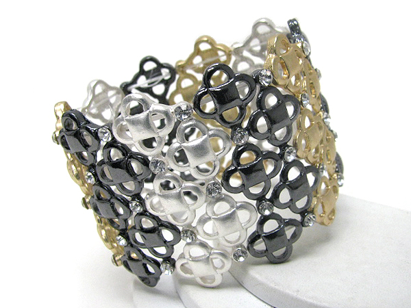 Architectural crystal deco wide metal stretch bracelet