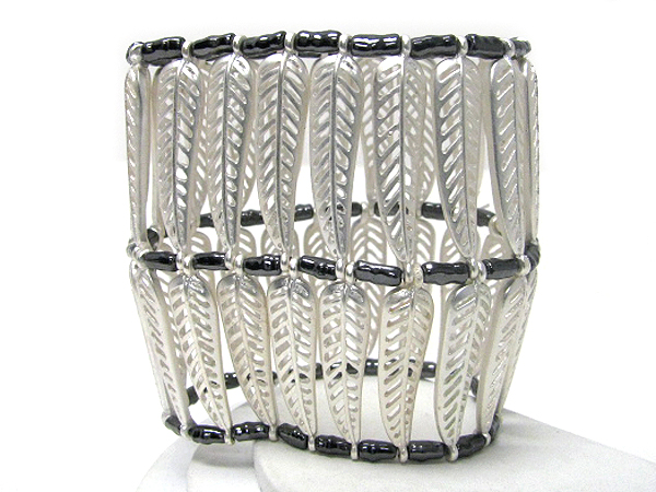 Architectural double metal leaf link stretch bracelet