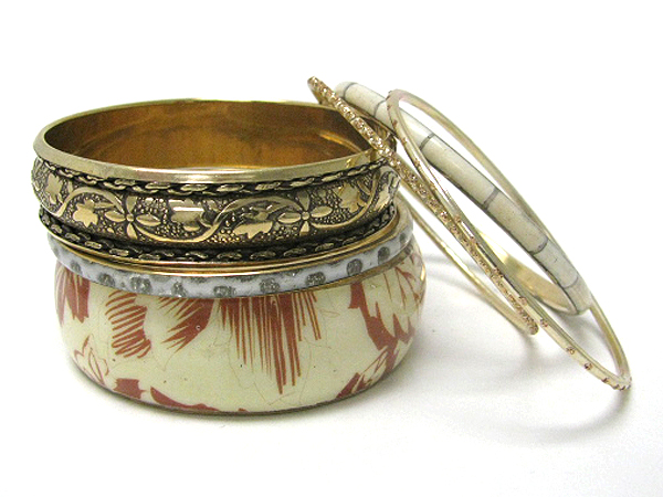 Artistic paint and metal filigree multi stackable bangle set of 7