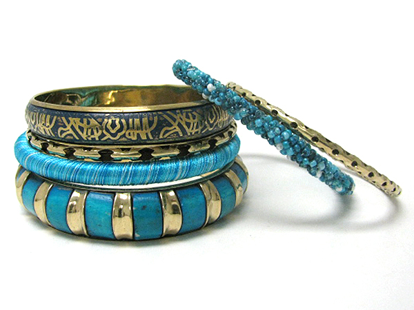 Thread and seed beads wrapped multi stackable bangle bracelets