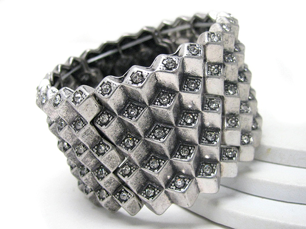 Crystal deco pattern chunky and bald style stretch bracelet