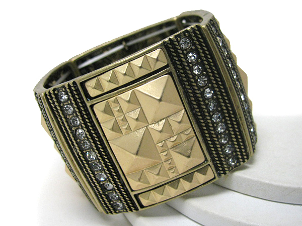 Crystal deco geometric pattern chunky stretch bracelet