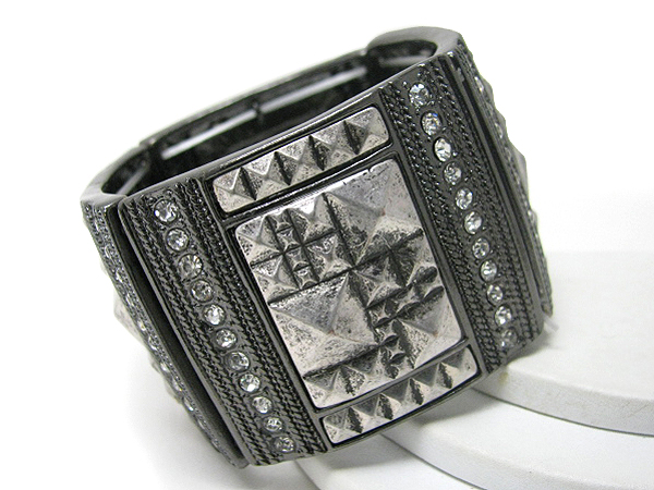 Crystal deco geometric pattern chunky stretch bracelet