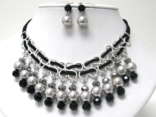 Multi metal and glass ball drop bib style necklace earring set