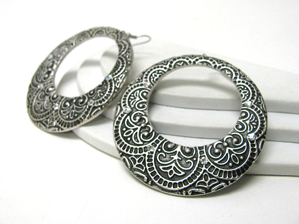 Crystal deco metal filigree hoop earrings - hoops