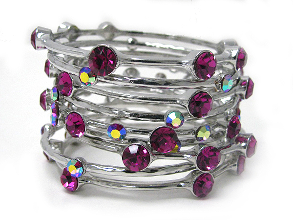 Stackable crystal stud metal bangle set of 7