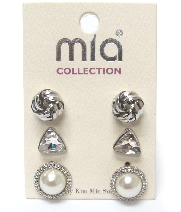 Pearl and crystal mix three pair earring set