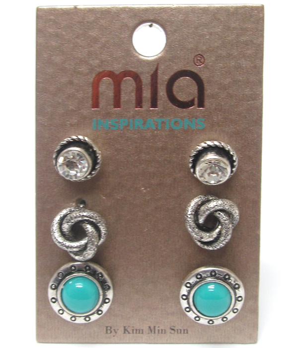 Mixed stone three pair earring set