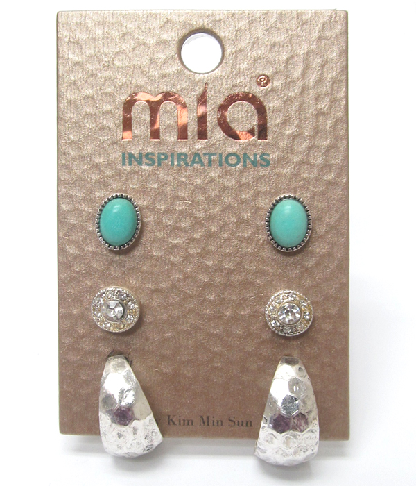 Mixed stone three pair earring set