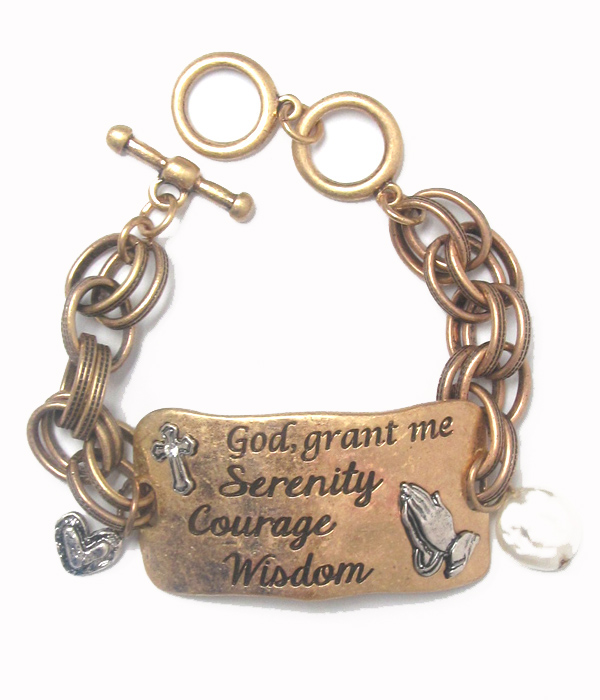 Religious inspiration message toggle bracelet - serenity courage wisdom