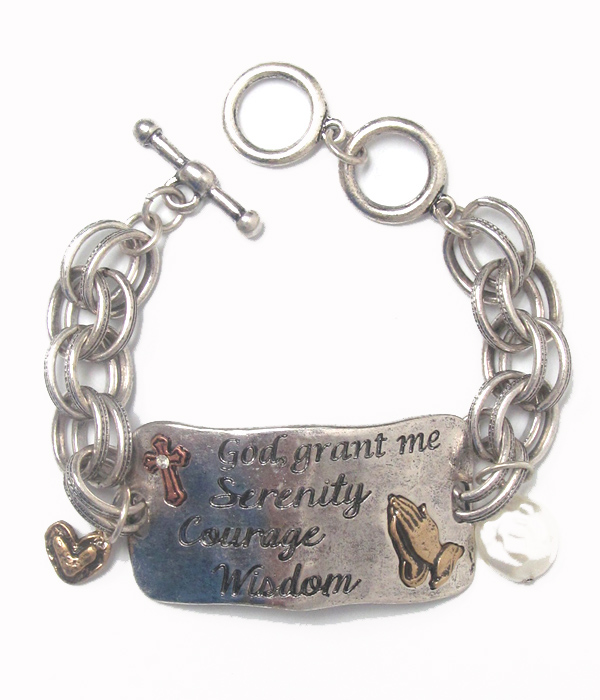 Religious inspiration message toggle bracelet - serenity courage wisdom