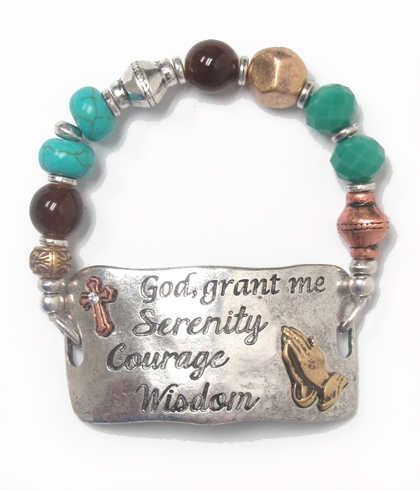 Religious inspiration message stretch bracelet - serenity courage wisdom