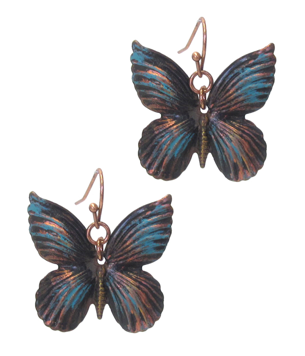 Vintage rustic metal butterfly earring