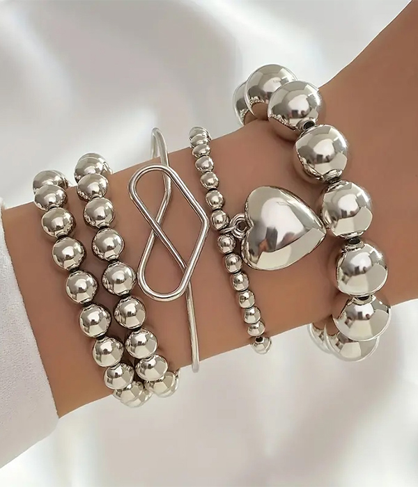 5 piece metal ball stretch bracelet set