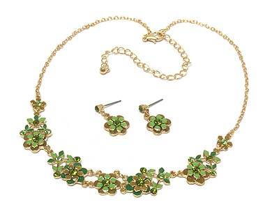 Crystal deco enamel flowers necklace and earring set 