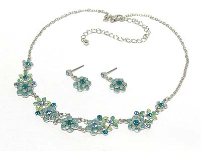 Crystal deco enamel flowers necklace and earring set