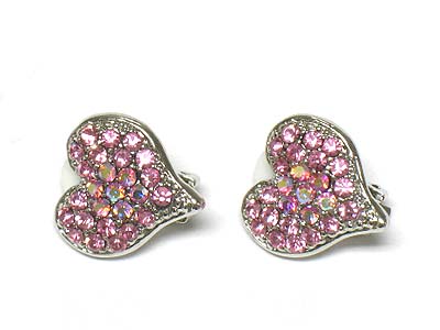 Crystal heart button clip earring 