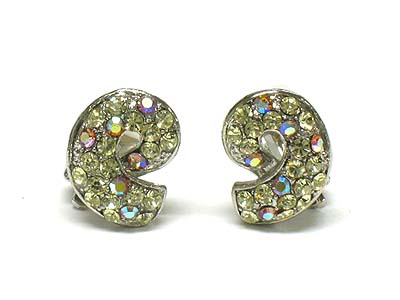 Crystal pave ribbon shape button clip earring 