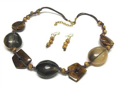 Ethnic indian jewelry - natural regin and wood nugget  multi cords necklace and earring set