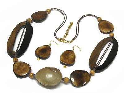 Ethnic indian jewelry - natural regin and wood nugget multi cords necklace and earring set