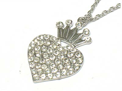 Crystal heart and crown necklace