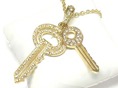 Crystal dual key pendant necklace 