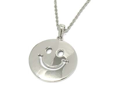 Metal happy face round disk necklace