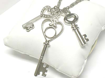 Crystal deco multi key charms long necklace