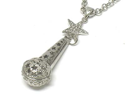 Crystal deco microphone and star pendant long necklace