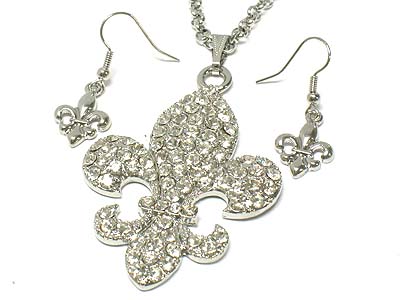 Crystal fleur de lis pendant necklace and earring set