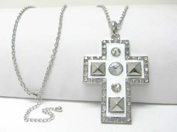 Large crystal stud enamel cross charm dangle long neckalce earring set