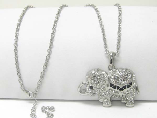 Large crystal stud elephant charm dangle long neckalce earring set