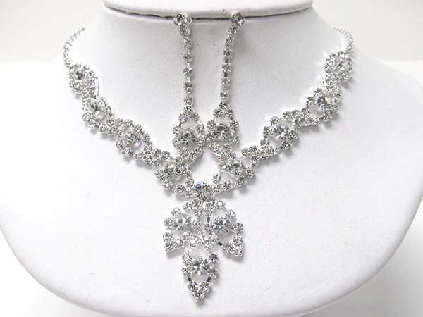 Rhinestone y drop necklace earring set