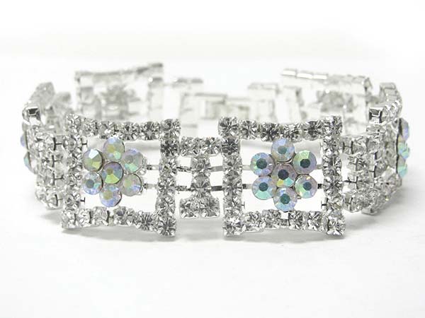 Rhinestone and facet crystal flower  link bracelet