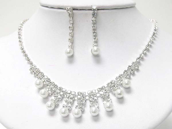 Pearl drop rhinestone necklace earring set