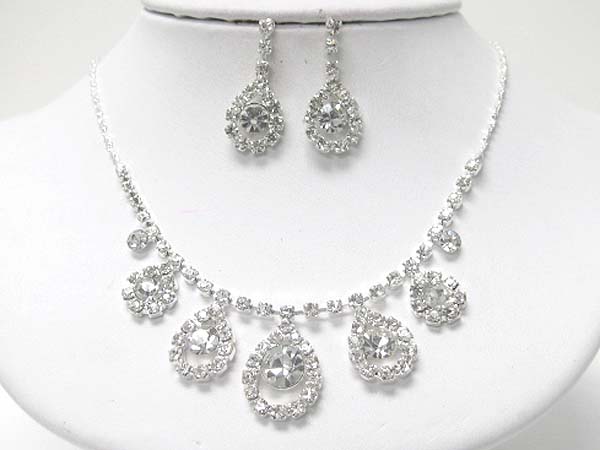 Rhinestone and facet crystal necklace earring set